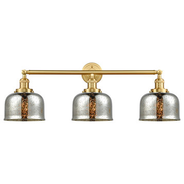 Large Bell 3 Light Bath Vanity Light, Satin Gold, Silver Plated Mercury