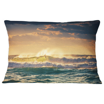 Sunrise and Shining Waves in Ocean Seascape Throw Pillow, 12"x20"