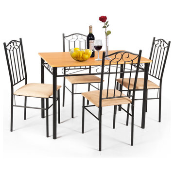 Costway 5 PC Dining Set Wood Metal Table & 4 Chairs Kitchen Breakfast Furniture
