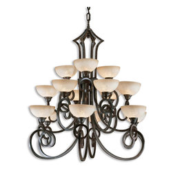 Legato-Bronze-15-LT-Chandelier-with-Cream-Glass-Finish-1 - Chandeliers