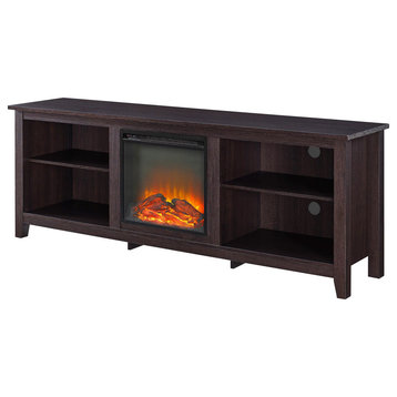 Large Entertainment Center, Adjustable Shelving and Electric Fireplace, Espresso