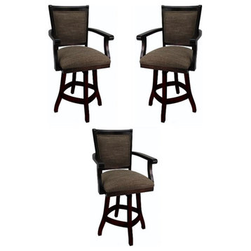 Home Square 26" Swivel Wood Counter Stool in Checkered & Walnut - Set of 3
