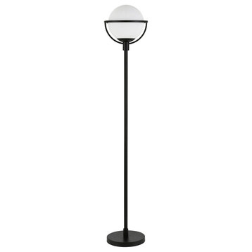 68" Black Novelty Floor Lamp With White Frosted Glass Globe Shade