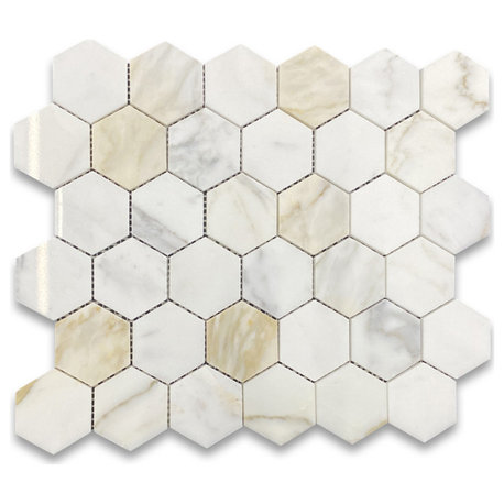 Calacatta Gold Calcutta Marble 2 inch Hexagon Mosaic Tile Polished, 1 sheet