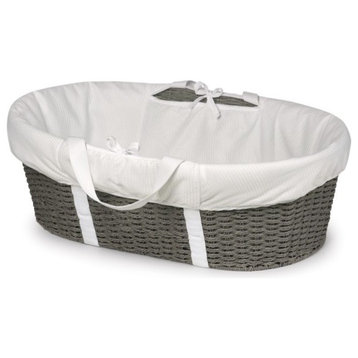 Wicker-Look Woven Baby Moses Basket With Bedding, Gray/White