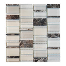 Glossy and Matte Off White With Dark Emperador Random Brick Rectangle - Home Decor