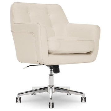 Ergonomic Office Chair, Memory Foam Cushion and Button Tufted Back, Cream