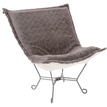 HOWARD ELLIOTT ANGORA Pouf Chair Stone Gray Polyester High-Pile Faux