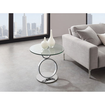 Satellite Round End Table, Clear Glass