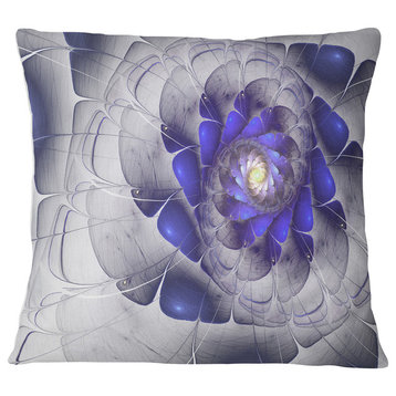 Fractal Flower Gray Blue Digital Art Floral Throw Pillow, 16"x16"