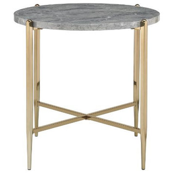 Acme Tainte End Table Faux Marble and Champagne Finish