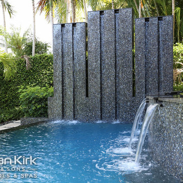 Lagoon Freeform Pool with Custom Fountains and Zero Depth Entry in Boca Raton