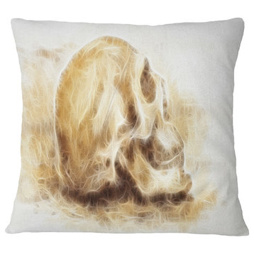 Skull On Paper Fractal Effect Contemporary Throw Pillow, 18"x18"