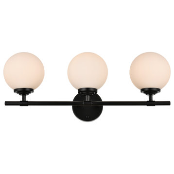 3 Light Black And Frosted White Bath Sconce