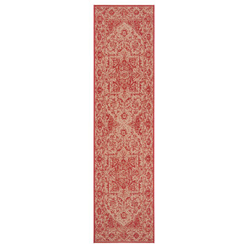 Safavieh Beach House Bhs139Q Traditional Rug, Red and Creme, 2'2"x6'0" Runner