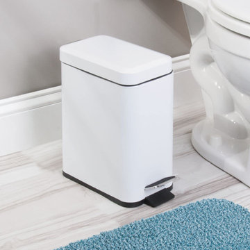 White Slim Step On Bathroom Garbage Can