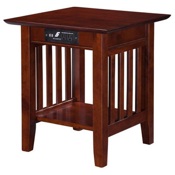 AFI Mission Solid Wood End Table with Built in Device Charger in Brown Walnut