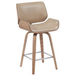 Armen Living - Tyler Counter Height Swivel Bar Stool With White Washed and Vintage Brown - Bring a touch of Mid-Century charm and functional elegance to your home with the Tyler Swivel Counter and Bar Stool Collection. With its contoured wrap-around backrest, gently flared silhouette, and comfortably cushioned seat, Tyler delivers an elevated seating experience ideal for kitchen islands, peninsulas, and home bars. The modern, sculpted form supports your back while offering a soft, ergonomic curve that enhances posture and visual flow. Engineered for versatility, the Tyler stool features a smooth 360-degree swivel mechanism, allowing you to stay engaged and mobile during conversations or meals. The generously padded seat and back are upholstered in performance faux leather, offering the luxurious feel of leather with everyday durability and easy cleaning. The collection includes several rich upholstery choices, such as vintage green, vintage brown, black, gray, and cream, carefully paired with frame finishes like walnut, black brushed, and white wash to suit a variety of interior aesthetics. The base is crafted with a strong bentwood frame and a chrome-finished steel footrest, combining retro character with strength and stability. Available in counter height and bar height to fit your layout, the Tyler collection makes it easy to style any gathering space with comfort, swivel functionality, and timeless flair.