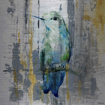 "Blue Songbird" Painting Print on Brushed Aluminum, 18"x18"