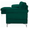 Elegant L-Shaped Sectional Sofa, Chrome Metal Feet & Oversized Chaise, Green