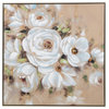 36" Hand Painted Wall Art, White Blossom Roses, Framed Canvas