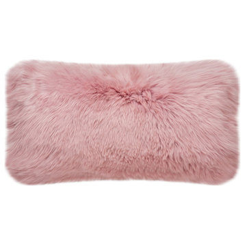 Eclectic Sheepskin Double-Sided Pillow, Rosa, 12"x22"