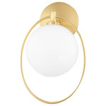 Mitzi by Hudson Valley Lighting - Babette 1-Light Wall Sconce, Aged Brass - Babette is an ethereal beauty inspired by the cosmos. Whether you know your rising sign or not, Babette will instantly draw you in her orbit. Like a halo of energy, a thin brass ring wraps around the opal glass globe suspended in space. Available as a wall sconce or pendant, Babette masterfully blends sculpture and minimalism to reveal a contemporary treasure.