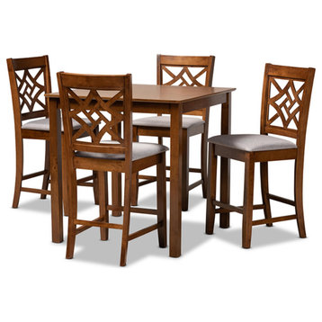 Nicolette Gray Fabric Upholstered And Walnut Brown Finished Wood 5-Piece Pub Set
