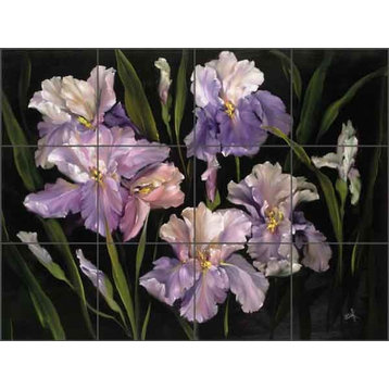 Ceramic Tile Mural Backsplash "Collection of Irises" by Carolyn Cook, 17"x12.75"