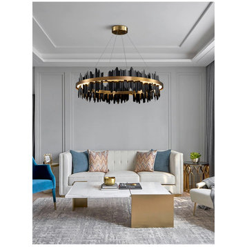 Modern Creative Circular Chandelier for Living Room, Dining Room, Black, 1 Ring - 31.5''