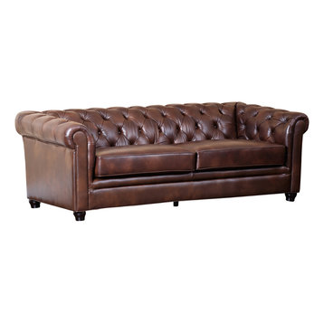 Tuscan Tufted Leather Sofa, Brown
