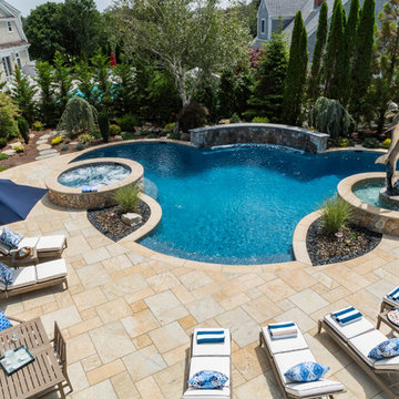 Swimming Pool on Cape Cod: Chatham with Dolphin Sculpture Fountain