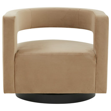 Safavieh Couture Edgar Velvet Swivel Chair, Light Brown/Black