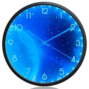 12" Night Light Wall Clock, Silent Battery-Operated LED Wall Clocks