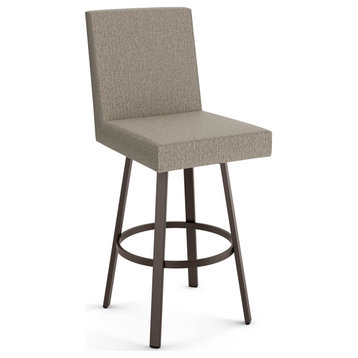 Amisco Hartman Swivel Counter and Bar Stool, Beige & Brown Woven Polyester / Dark Brown Metal, Bar Height