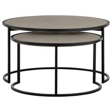 Rina Concrete and Black Metal 2-Piece Nesting Coffee Table Set