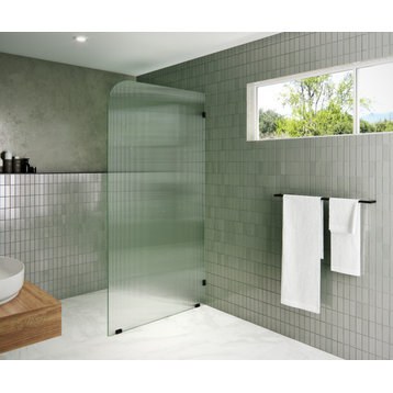 38"x78" Frameless Shower Door, Single Fixed Panel Fluted Radius, Oil Rubbed Bronze, 38" Right
