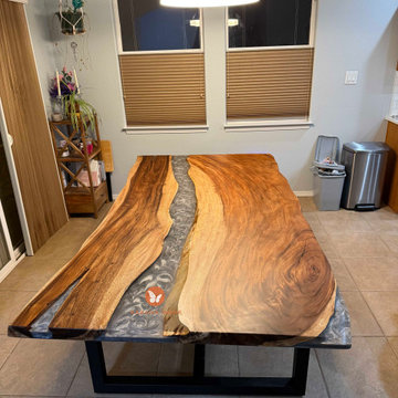 Custom Walnut Silver River Epoxy Table: Where Organic Warmth Meets Contemporary