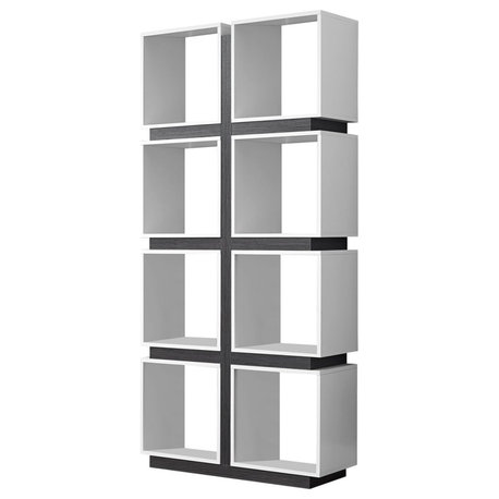 8-Cube Storage Bookcase in White/Grey Finish, Wooden Frame, Room Divider