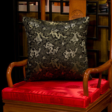 Gold Silk Chinese Dragon Pillow (#52), Black