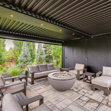 Freestanding Pergola with Phantom Screens & Pergola Over Deck Seating Area