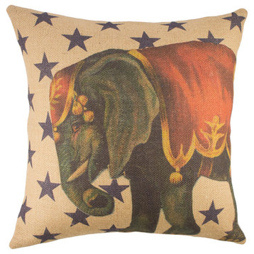 Elephant Stars Burlap Pillow, Blue
