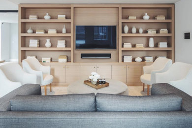 Example of a beach style living room design in New York