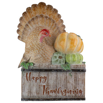 20.5" Turkey and Pumpkins "Happy Thanksgiving" Table Top Box Decoration