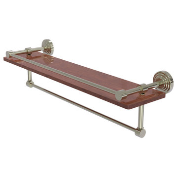 Waverly Place 22" Wood Shelf with Gallery Rail and Towel Bar, Polished Nickel