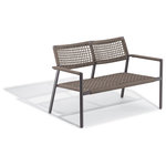 Oxford Garden - Eiland Loveseat, Carbon, Composite Cord Mocha, No Cushions, Set of 2 - With a subtle, sophisticated look, this Loveseat sets complements a variety of spaces. Ideally suited for outdoor applications, this low-maintenance, durable loveseat features welded construction, durable yet lightweight powder-coated aluminum, and PVC-coated polyester composite cord. The open weave makes for an extremely comfortable seat and allows air to flow through, creating a lightweight seating solution that stays put in the windiest of conditions. Ideally suited for commercial applications, this versatile loveseat is the perfect complement to any outdoor space and conveniently stacks for easy storage. Add to your comfort and relaxation by pairing with coordinating Eiland Pepper Loveseat Cushions.
