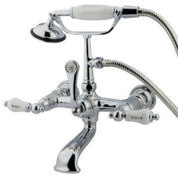 Kingston Brass 7" Wall Mount Tub Faucet With Hand Shower, Polished Chrome