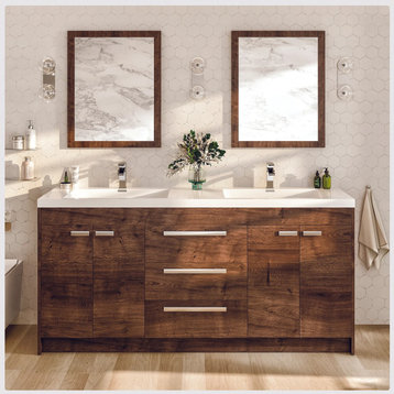 Eviva Lugano 72" Rosewood Modern Double Sink Bathroom Vanity w