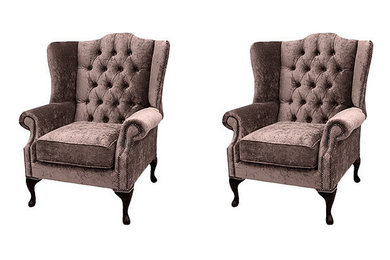 Chesterfield 2 x Mallory Wing Chairs Harmony Charcoal Velvet Sofa Suite Offer