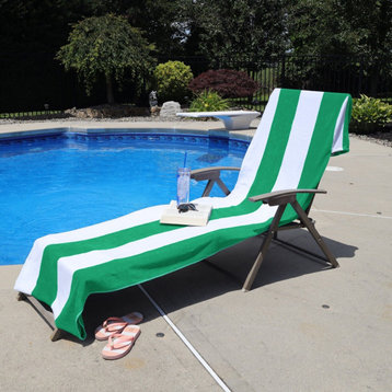 100% Cotton Cabana Striped Lounge Chair Towel, Dark Green